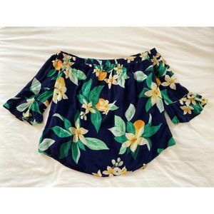Off the Shoulder Navy Floral Shirt